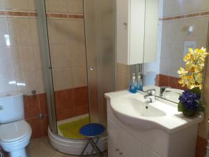 łazienka z toaletą, umywalką i prysznicem w obiekcie Apartment RB w mieście Omišalj +37 zdjęć