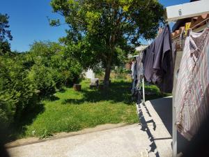 a view of a yard with clothes hanging on a fence at O Refuxio de la Jerezana in Redondela