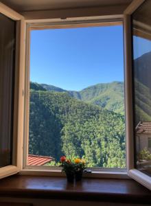 a window with a view of a mountain at B&B Convivium in Stazzema
