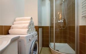 モスクワにあるMosAPTS apartments on Burdenkoのバスルーム(洗濯機、シャワー付)