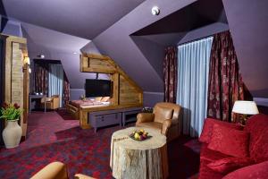 Televízia a/alebo spoločenská miestnosť v ubytovaní Hotel Żubrówka Spa & Wellness