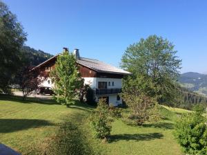 圣母贝莱克托娃赛小木屋酒店的山上有一栋带绿色庭院的房子