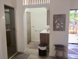 a bathroom with a shower and a sink at villa Sant-Anna in Saint-Tropez