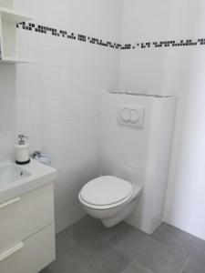a white bathroom with a toilet and a sink at Villa Adagio Apartments in Sumartin