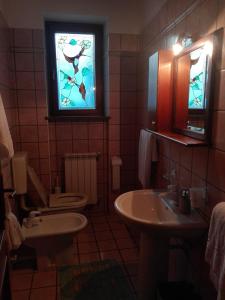 a bathroom with a sink and a toilet and a window at Residence Villa Maria in Monrupino