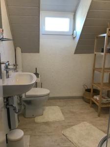 a bathroom with a sink and a toilet at Ferienwohnung Elina in Maxhütte-Haidhof