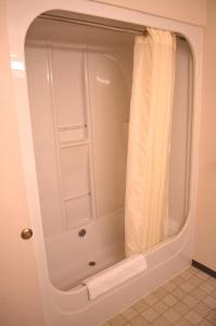 a shower in a bathroom with a curtain at Bellingham Lodge in Bellingham