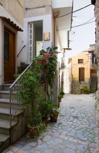 an alley with potted plants on the side of a building at la casa nel vicolo in Ascea +30 photos