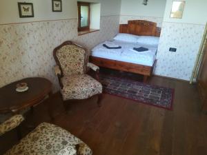 1 dormitorio con 1 cama, 1 silla y 1 mesa en Istria Divina en Marezige