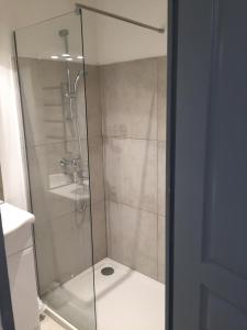 a shower with a glass door in a bathroom at Studio climatisé, La Cloison in Arles +19 photos