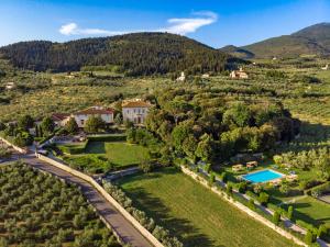 an aerial view of a villa in a vineyard with a swimming pool at Agriturismo Fattoria di Sommaia in Calenzano