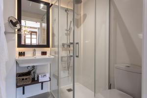 a bathroom with a shower and a sink and a toilet at BiBo Suites Plaza Nueva in Granada +140 photos