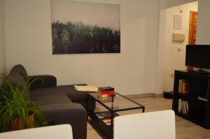 salon z kanapą i szklanym stołem w obiekcie Apartamento Almanzor w mieście Hoyos del Espino