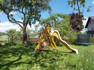a playground with a slide in the grass at Biohof Mayerhofer in Grossmeinharts