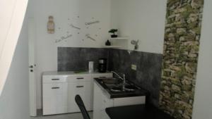 een kleine keuken met een wastafel en een fornuis bij City Apartments Ebern in Ebern