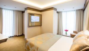 a hotel room with a bed and a television at AHC Ayasofya Hotel - Special Class in Istanbul