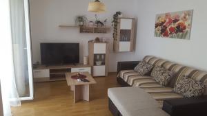a living room with a couch and a tv at Apartmani Slavica in Rab