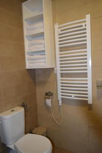 bagno con servizi igienici e finestra con asciugamani di Apartments Sea View a Kotor (Cattaro)