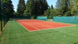 a tennis court with a net on a field at Observatory apartement in Tyravere