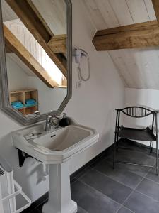 ein Bad mit einem Waschbecken und einem Spiegel in der Unterkunft Cottage AU TERMINUS 2 climatisé in Hautvillers