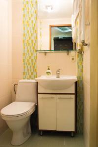 łazienka z toaletą i umywalką w obiekcie Apartment for Rent on Deribasovskaya street w Odessie