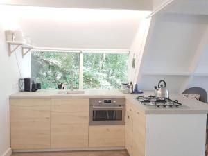 
A kitchen or kitchenette at Moderne A-Frame cabin in Ardennen
