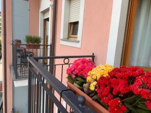 - un balcon avec quelques fleurs rouges et jaunes dans l'établissement Co&Mo bilocale adiacente Duomo, à Milan