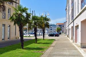 a row of palm trees on the side of a street at Port de plaisance in Rochefort