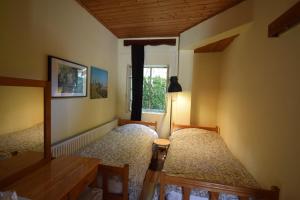 a bedroom with two beds and a window at Christys Palace Hotel in Pedoulas