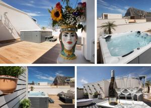 eine Collage mit Bildern einer Villa mit einem Pool in der Unterkunft Acquarò Suite Jacuzzi in San Vito lo Capo