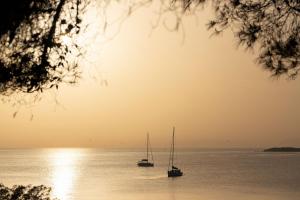two boats floating on the water at sunset at Four Seasons Astir Palace Hotel Athens in Athens