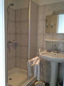 a bathroom with a shower and a sink at Chambres d'hôtes Le Pessac in Vielmur
