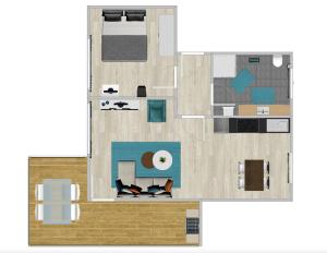 a floor plan of a bedroom and a living room at Deck 2 Laboe Ostsee in Laboe
