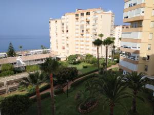 a view of a park with palm trees and buildings at Apartamento Torrox Costa in Torrox Costa
