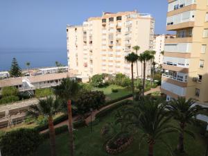 vistas a un parque con palmeras y edificios en Apartamento Torrox Costa, en Torrox Costa