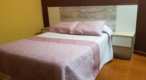a bed with two pink pillows on top of it at Hostal Fisterra in Lugo