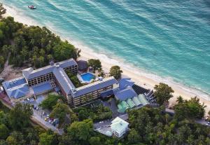 an aerial view of the resort and the beach at Coral Strand Smart Choice in Beau Vallon