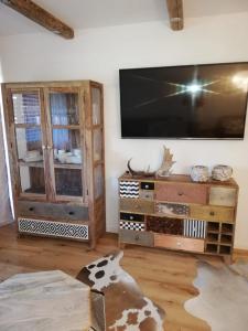 salon z dużym telewizorem z płaskim ekranem w obiekcie Kitzdesign in Kirchberg w mieście Kirchberg in Tirol