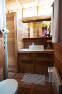 ein Bad mit einem Waschbecken und einem Spiegel in der Unterkunft La Lisière in Durbuy
