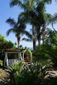 een witte bank in een tuin met palmbomen bij B&B Ciro in Pompei