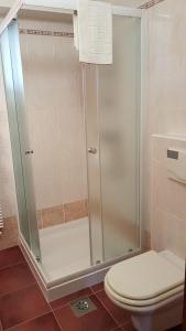 a shower stall in a bathroom with a toilet at Marion apartment in Portorož
