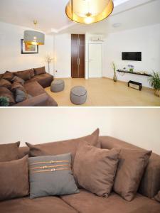 2 fotos de una sala de estar con sofá en Apartments Kriva Ulica, en Kotor