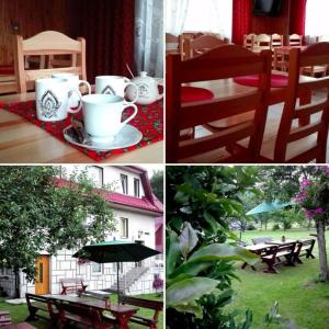 a collage of four pictures of a table and a chair at Trybałowa Ostoja in Zawoja