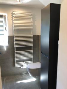 a bathroom with a toilet and a window at Jidajo See Cottage Nationalpark Eifel in Simmerath +19 photos