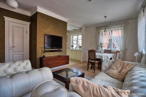 Televízia a/alebo spoločenská miestnosť v ubytovaní Royal Warsaw Apartment