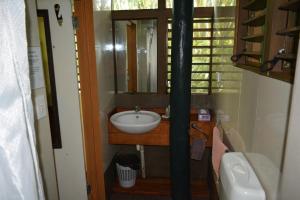 a small bathroom with a sink and a toilet at Rainforest Eco Lodge in Suva