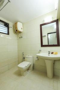 a bathroom with a toilet and a sink and a mirror at Twin Tree in Kotagiri
