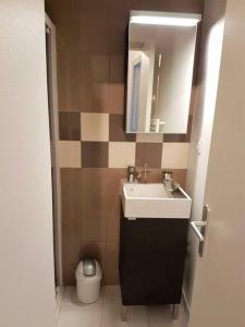 La salle de bains est pourvue d'un lavabo et de toilettes. dans l'établissement Très bel appartement Centre Vitré, à Vitré