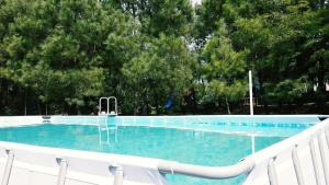 una gran piscina con agua azul y árboles en Laguna Hotel, en Ureki