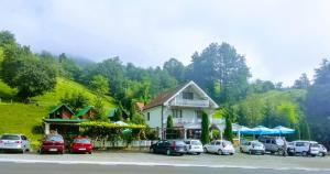 a group of cars parked in front of a house at Rural haushold Konak Vukovica kolibe in Mojkovac